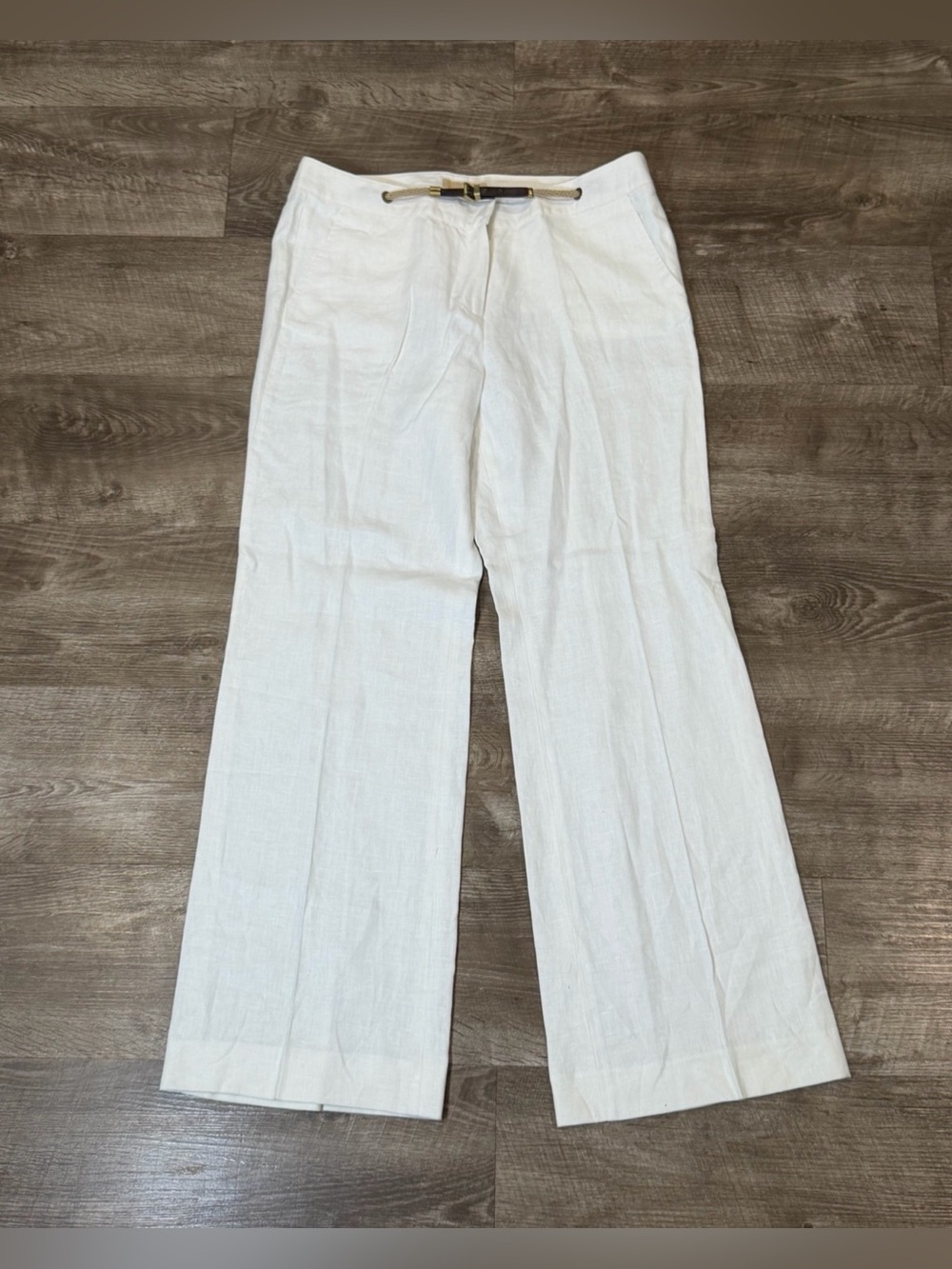 Michael Kors 100% Linen Wide Leg Pants SIZE 14 White Coastal Resort Wear